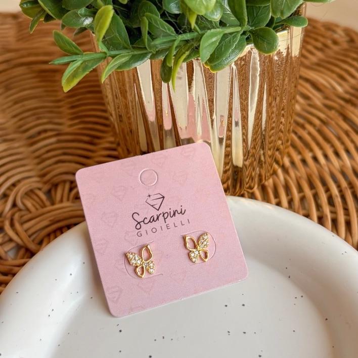 BRINCO FIXO BORBOLETA VAZADA E CRAVJ B. OURO