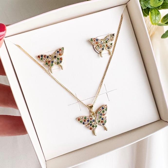 CONJUNTO BORBOLETA PERNINHA CRAVEJ. COLORS B. OURO