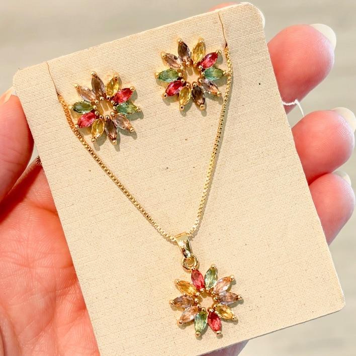 CONJUNTO FLOR COLORS B. OURO