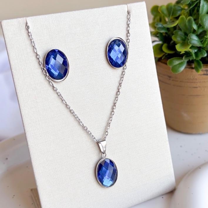 CONJUNTO OVAL AZUL AÇO