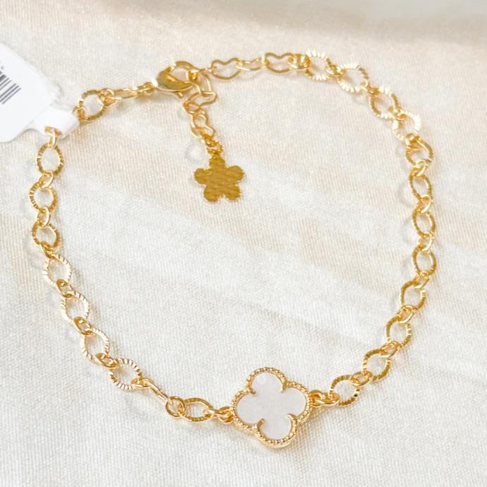 PULSEIRA ELOS FÍGARO DIAMANTADOS E 1 TREVO BRANCO B. OURO