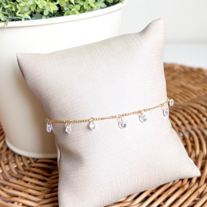 PULSEIRA ELOS ZIRCONIAS CRISTAL PENDURICALHO B. OURO