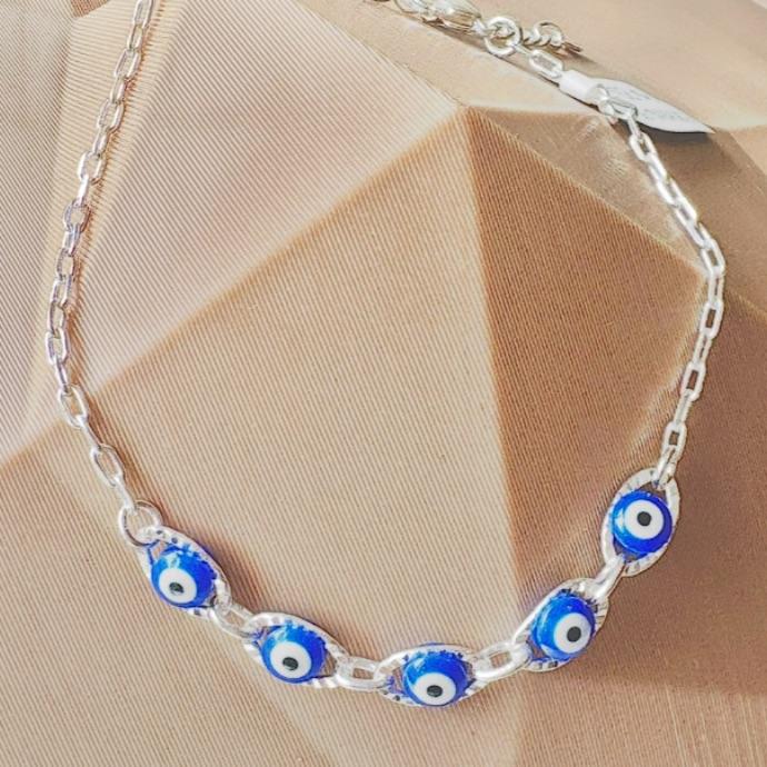PULSEIRA OLHO GREGO BORDA DIAMANTADA B. PRATA