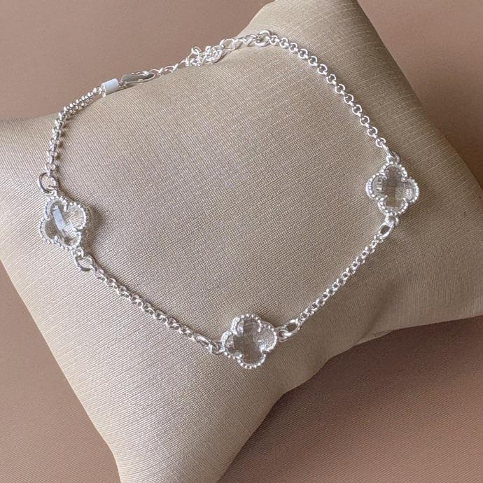 PULSEIRA TREVO CRISTAL PEQ, B. PRATA