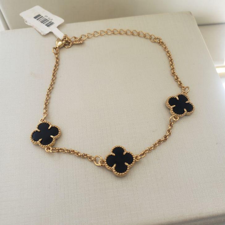 PULSEIRA TREVO PRETO PEQ, B. OURO